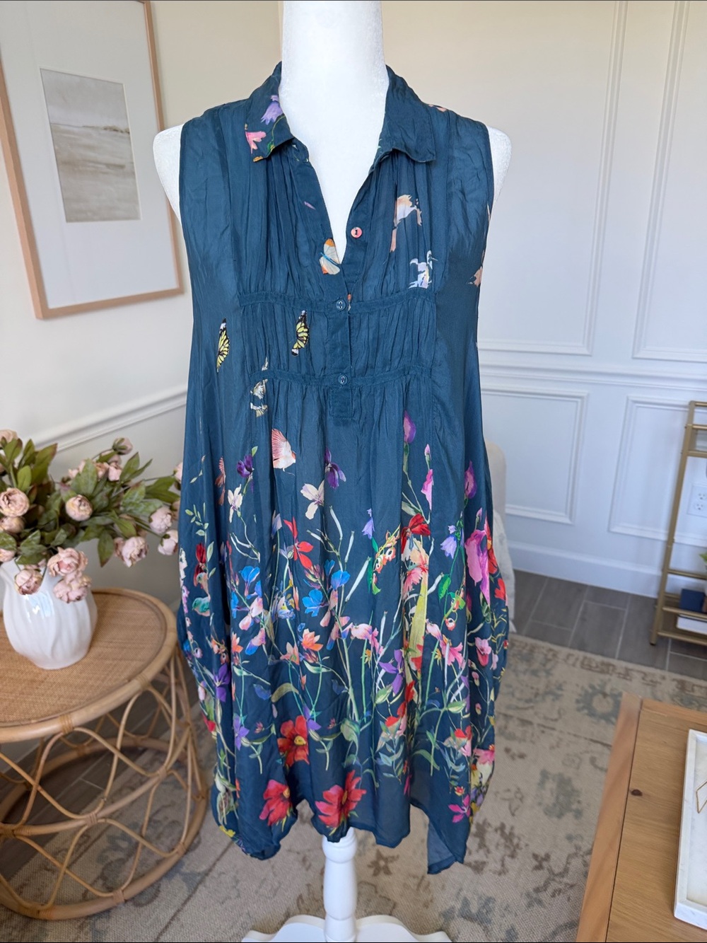Johnny Was Summy Long Tunic Dress Dark Floral Boho Small - Picture 3 of 14